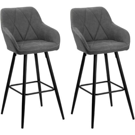 Set di 2 Sgabelli Bar Tessuto Grigio con Braccioli e Gambe Metallo Nero Darien