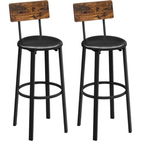 Set di 2 sgabelli da bar 39 x 39 x 100 cm con poggiapiedi Rivestimento in PU Facile montaggio per Sala da pranzo Bancone cucina Bar Vintage Marrone Nero LBC069B81V1
