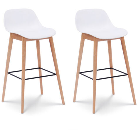 Set di 2 sgabelli da bar bianchi in stile scandinavo con gambe in legno naturale - Altezza 76 cm