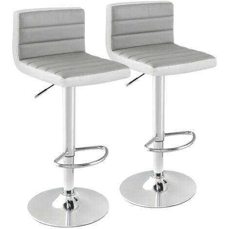 Set di 2 sgabelli da bar con base in metallo antiscivolo e poggiapiedi, Sedie girevoli regolabili in pelle PU Grigio e bianco