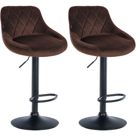 Set di 2 sgabelli da bar con cuciture decorative a rombi, seduta in velluto marrone e struttura in metallo nero TDB10775