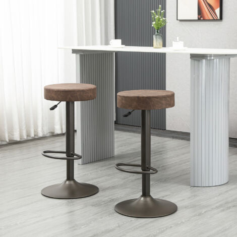 Set di 2 Sgabelli da Bar con Poggiapiedi, Sgabelli da Cucina Girevoli con Altezza Regolabile, 35x36x64-85cm, Marrone