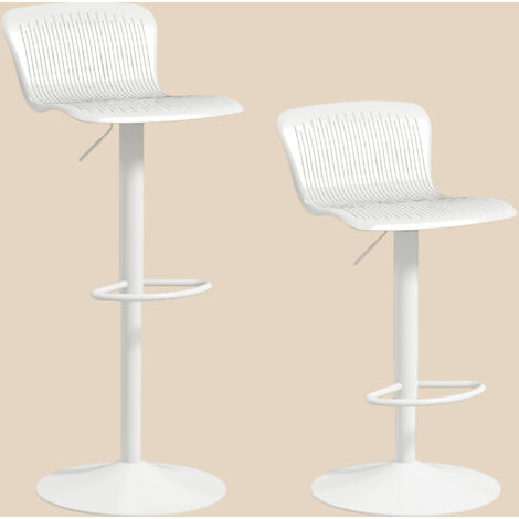 Set di 2 sgabelli da bar con schienale ergonomico, base antiscivolo, regolabili in polipropilene con sedile girevole, bianco