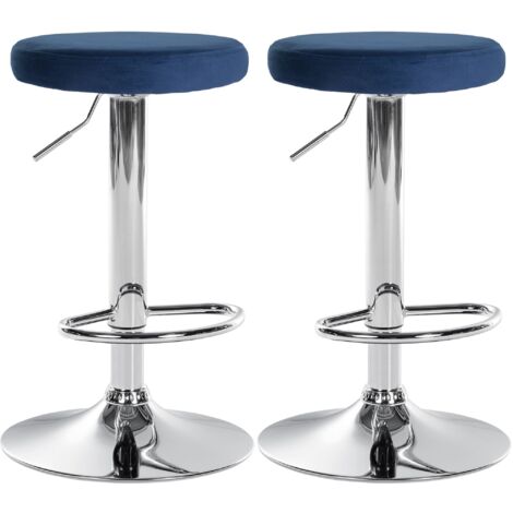 Set di 2 sgabelli da bar con seduta in tessuto di velluto blu e struttura in metallo cromato TDB10711