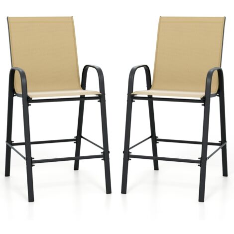 Set di 2 sgabelli da bar da esterno con seduta allargata e poggiapiedi, Sgabelli alti da patio per terrazza e piscina Beige