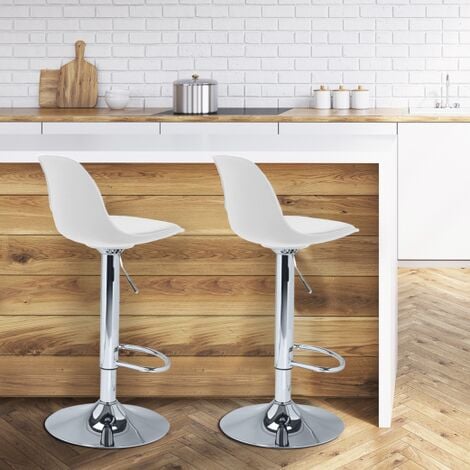 EASYCOMFORT Set Bancone Bar con 2 Sgabelli Alti in Legno Stile Nordico,  Tavolo Alto con Mensola e Sgabelli Cucina con Poggiapiedi, Bianco