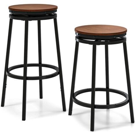 Set di 2 sgabelli da bar girevoli a 360° con altezza regolabile, Sedie girevoli per isola della cucina Marrone + Nero