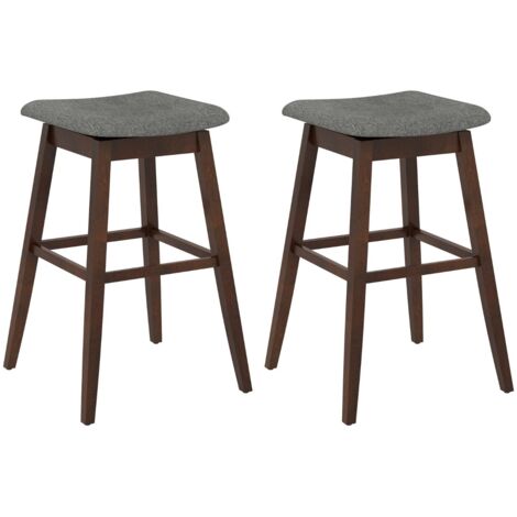 Set di 2 sgabelli da bar girevoli gambe in legno di gomma soggiorno, Sedie da bar con seduta imbottita Marrone scuro
