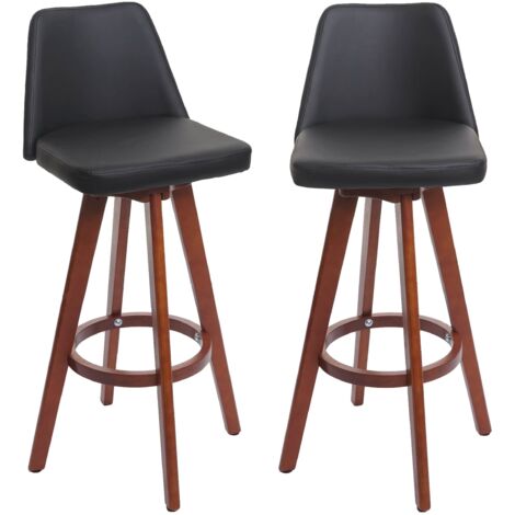 Set di 2 sgabelli da bar girevoli in PVC nero e legno 040007454
