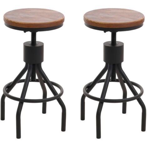 Set di 2 sgabelli da bar HHG-962, poggiapiedi girevole altezza regolabile metallo industriale legno massiccio, marrone