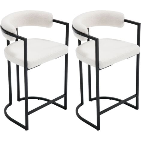 WAHSON OFFICE CHAIRS Set di 2 Sgabelli da Bar in Pelliccia Sgabelli Cucina Moderni con Struttura in Metallo Sgabelli Alti per Cucina Bancone, Bianco