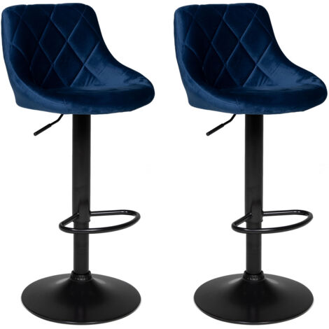 Set di 2 sgabelli da bar in velluto blu ROBIN