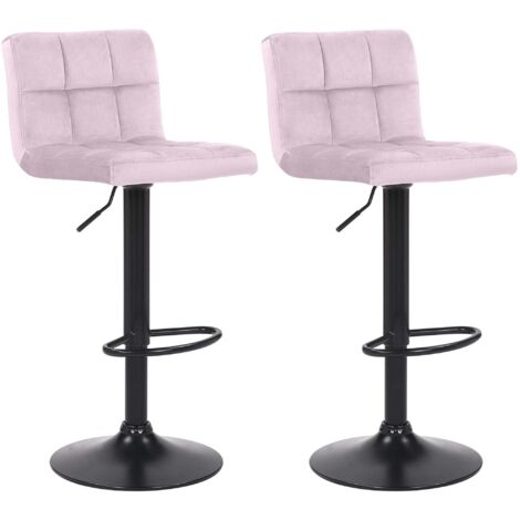 Set di 2 sgabelli da bar in velluto rosa cuciture decorative base in metallo nero 100004149