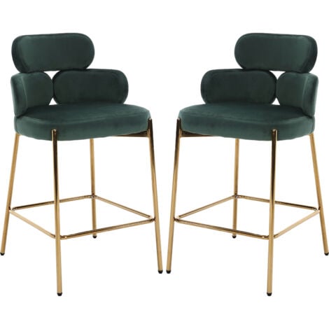 Set di 2 Sgabelli da Bar in Velluto Sgabelli Cucina Moderni Sgabelli Alti con Schienale con Gambe in Metallo, Verde