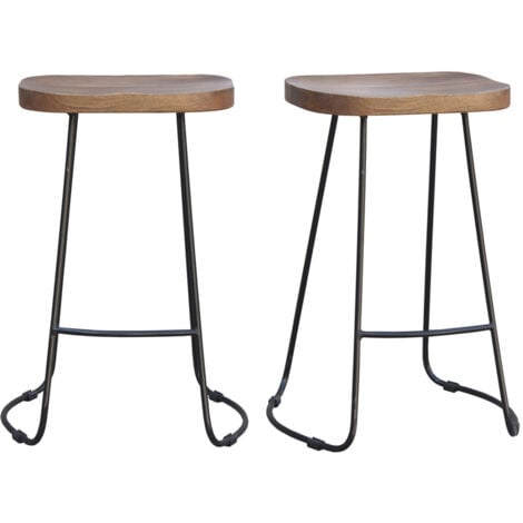 Set di 2 sgabelli da bar metallo nero e legno H65cm RUNKO