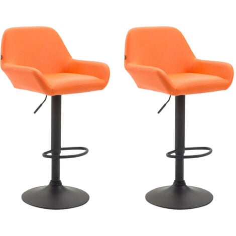 Set di 2 sgabelli da bar moderni e confortevoli con gambe a tromba sintetiche arancioni in metallo nero TDB10221