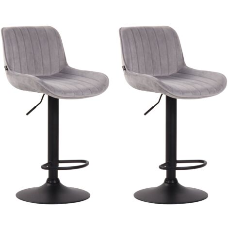 Set di 2 sgabelli da bar moderni e confortevoli regolabili in velluto grigio chiaro con piede a tromba e metallo nero TDB10401
