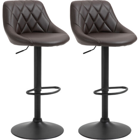 Set di 2 sgabelli da bar regolabili in altezza, base metallo, seduta similpelle, 46x48x83-104 cm, marrone e nero