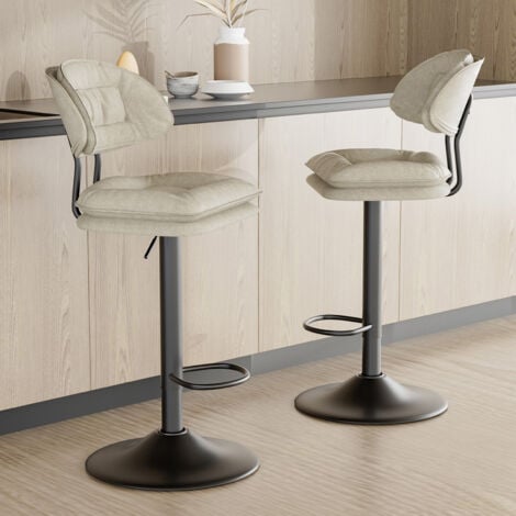 HAWTHYHOME Set di 2 Sgabelli Bar, Sedia Bar Imbottita, Sgabello Bar con Poggiapiedi, Seggiolone con Schienale, per Bar/Cucina, Grigio Chiaro