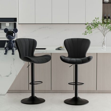 HAWTHYHOME Set di 2 sgabelli da bar, sedia da bar in tessuto, sgabello girevole a 360° con schienale e poggiapiedi, sedia ergonomica, nero