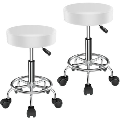 Set di 2 sgabelli da bar, sedia girevole, sgabelli da bar, sgabello da bar regolabile in altezza, sgabello da lavoro imbottito, 35 x 35 x 48-65 cm, bianco