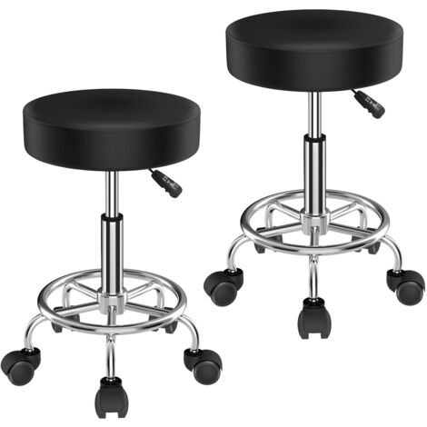 Set di 2 sgabelli da bar, sedia girevole, sgabelli da bar, sgabello da bar regolabile in altezza, sgabello da lavoro imbottito, 35 x 35 x 48-65 cm, nero