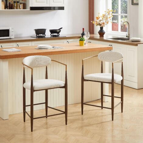 Set di 2 sgabelli da bar - vintage moderni - strutture marrone scuro con braccioli decorativi dorati - cuscino in tessuto - crema