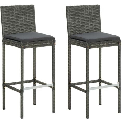 Set di 2 Sgabelli da Bar，Sgabelli Alti，Sgabelli Cucina，Sedie da Bar con Cuscini Grigi in Polyrattan CWW331578 BonneVie