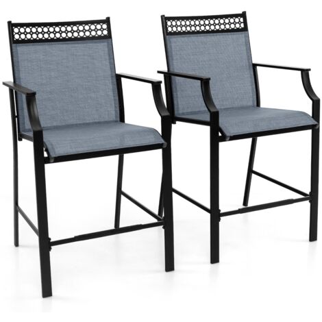Set di 2 sgabelli da esterno con poggiapiedi braccioli struttura in metallo, Sgabelli da bar per patio Blu