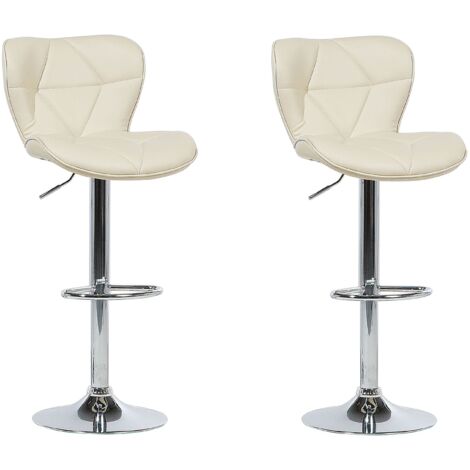 Set di 2 Sgabelli Girevoli in Similpelle Beige Base Argento Valetta