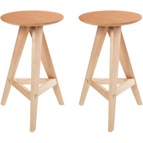 Set di 2 sgabelli in legno di caucciù in stile retrò per la sala da pranzo della cucina marrone chiaro