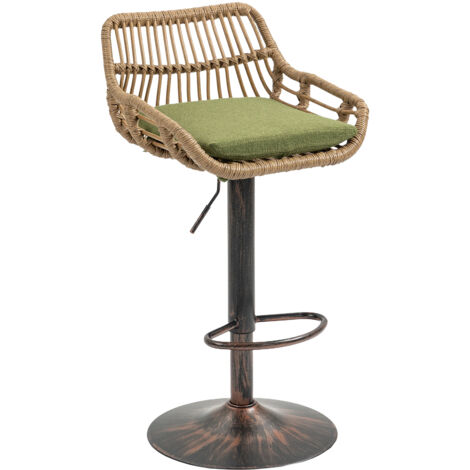 Set di 2 Sgabello da bar 49x48x89cm, altezza regolabile rotazione 360, capacità 150kg schienale rattan, Base in metallo Verde