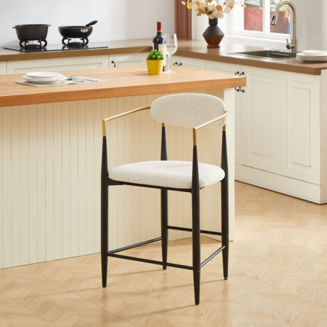 Set di 2 Sgabello da Bar 59x55x94cm Design nero e oro Braccioli eleganti Tessuto beige Ideale per isola cucina