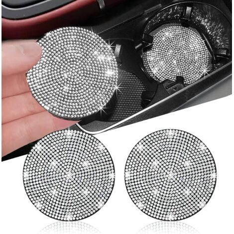 Set di 2 sottobicchieri scintillanti per portabicchieri auto, 7 cm, antiscivolo, antiurto, universali ed eleganti, impreziositi da strass, accessori per interni auto, adatti alle donne (2 pezzi, bianc