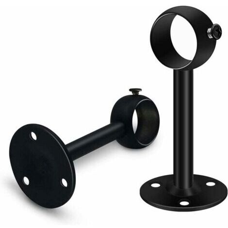 Set di 2 staffe nere resistenti per aste per tende da soffitto, staffe per aste per tende in acciaio inox da 25 mm, staffe per aste per tende per armadi e guardaroba