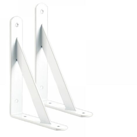 Set di 2 staffe per mensola bianche, a treppiede con traversa stabilizzatrice, design moderno.