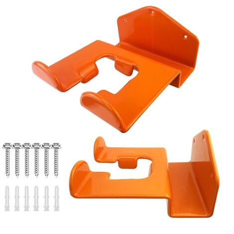 Set di 2 supporti da parete per decespugliatori, supporto da parete per decespugliatori, elettroutensili, motoseghe, scale, tosaerba, arancione