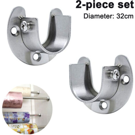 Set di 2 supporti per asta per tende in acciaio inox con viti, per asta da doccia o da armadio.