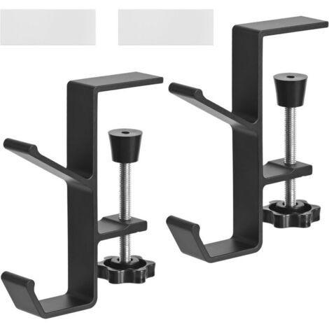 Set di 2 supporti per cuffie (neri), supporto per cuffie da tavolo, supporto da tavolo regolabile, adatto per zaini scolastici, borse da appendere