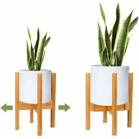 Set di 2 supporti per piante regolabili Supporto per fiori in legno di bambù moderno da 12 cm per fioriere da interni ed esterni - Naturale