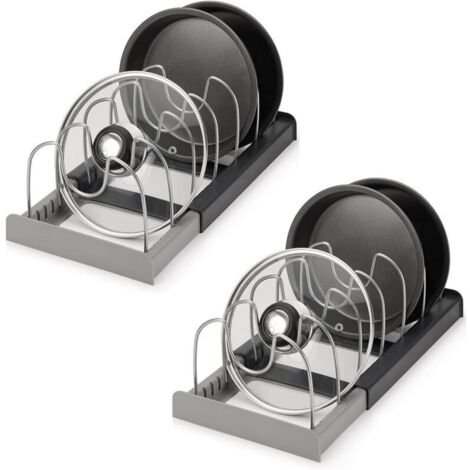 Set di 2 supporti regolabili per coperchi di pentole, organizer da cucina espandibili, perfetti per pentole, padelle e coperchi.