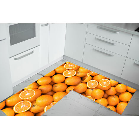 Set di 2 tappeti da cucina antiscivolo e lavabili in lavatrice passatoia multiuso  Arance - 50x90+50x180