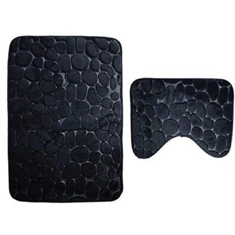 Set di 2 tappetini da bagno antiscivolo e un tappetino da bagno lavabile in lavatrice (50 x 80 + 40 x 50 cm) - Nero