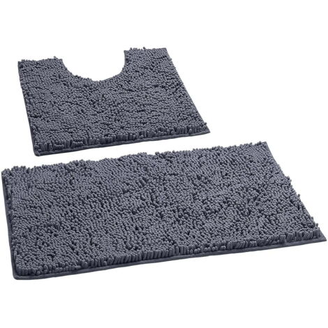 Set di 2 tappetini da bagno, tappetino da doccia extra morbido + tappeto da bagno a forma di U. Materiale in microfibra di ciniglia da 2,5 cm. Super assorbente. Lavabile e asciugabile in lavatrice (se