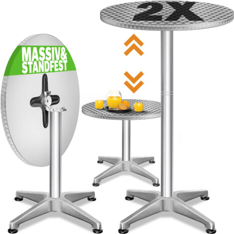 Set di 2 tavoli alti in alluminio argento Ø60cm pieghevoli,