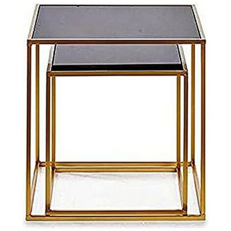 Set di 2 tavoli Gift Decor Nero Dorato Metallo Cristallo 50 x 50 x 50 cm