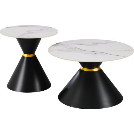 Set di 2 tavolini da caffè impilabili in ceramica "Moon" - 70 x 70 x 42 cm - Grigio/Bianco