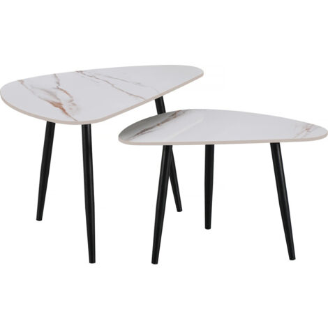 Set di 2 tavolini da caffè impilabili in ceramica "Terra" - 49 x 79 x 56 cm - Bianco