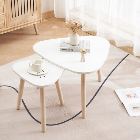 Set di 2 Tavolini da Caffè in legno Haloyo®,Bianco
