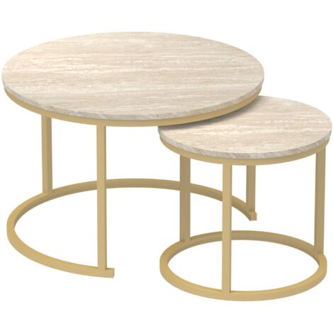 Set di 2 tavolini da salotto rotondi sovrapposti - L70 cm
